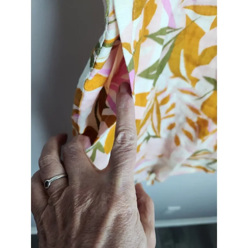 C&C California tropical linen shift dress sz L pockets opt tie waist boxy beachy - Picture 3 of 10